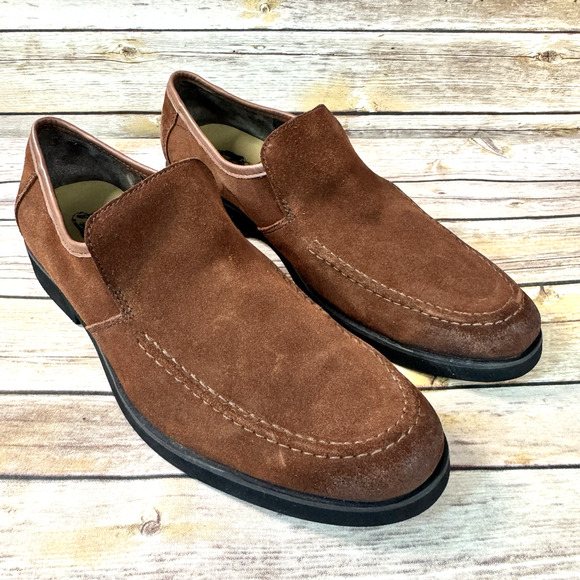 Hushpuppies Mens Red Brown Suede Slip On Career Loafers Size 9.5 Preppy Classic - Picture 1 of 9